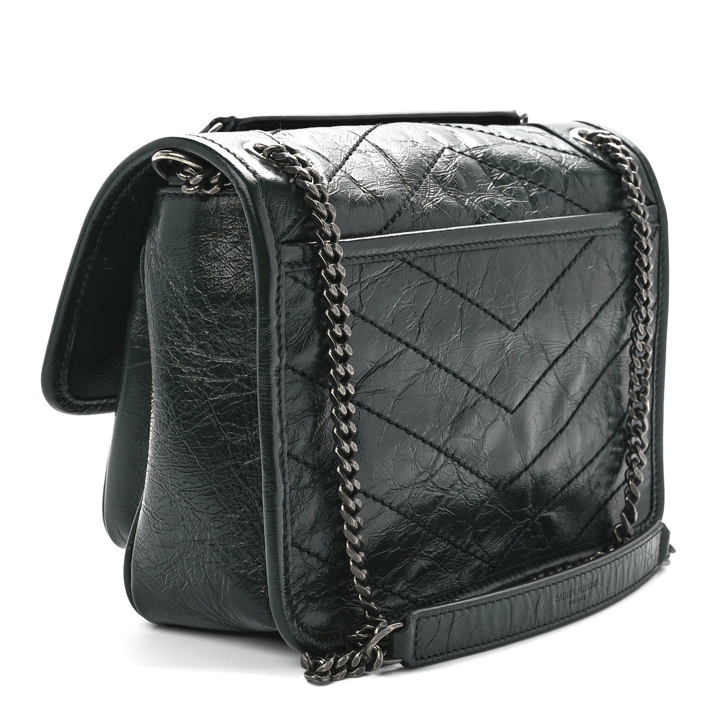 Crinkled Calfskin Matelasse Monogram Baby Niki Chain Satchel
