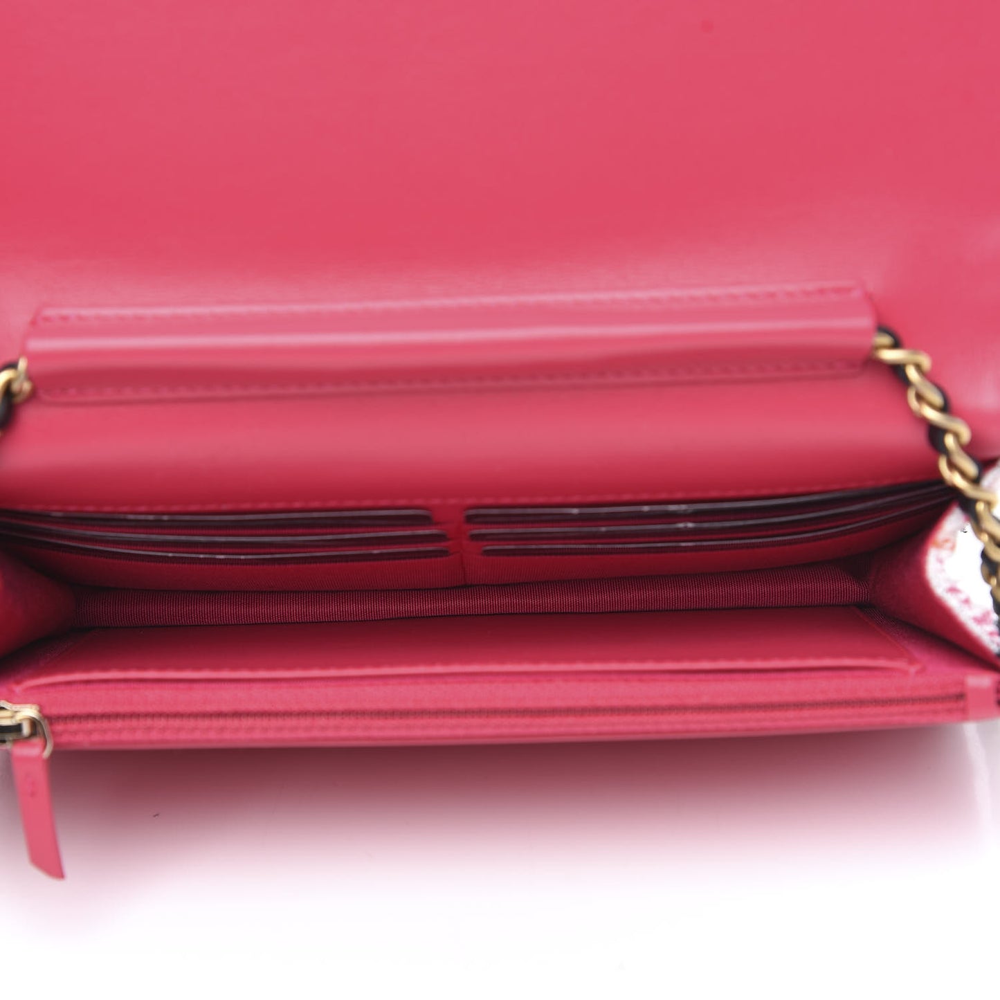 Tweed Calfskin Signe Wallet On Chain WOC Black Pink Orange