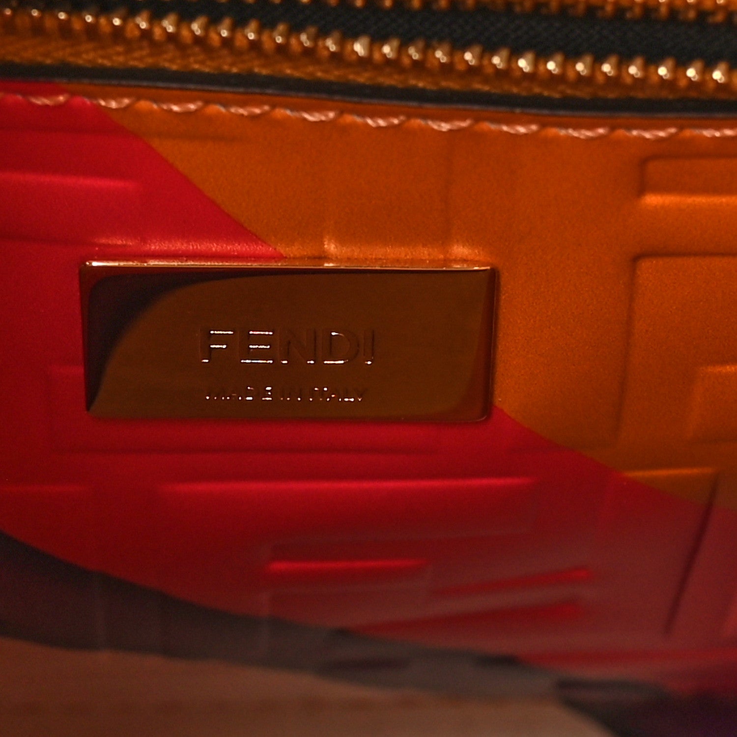 Fendi Vitello Seta Nappa FF Embossed Mini Peekaboo Iconic Satchel Miele Scuro Miele Scuro 6 of 10