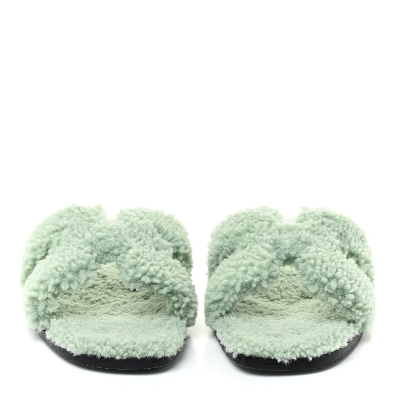 Hermes Woolskin Oran Sandals 38.5 Vert D’Eau 2 of 11