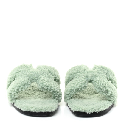 Hermes Woolskin Oran Sandals 38.5 Vert D’Eau 2 of 11