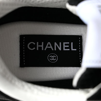 Chanel Mesh Suede Grained Calfskin Womens CC Sneakers 38 Black White 6 of 9