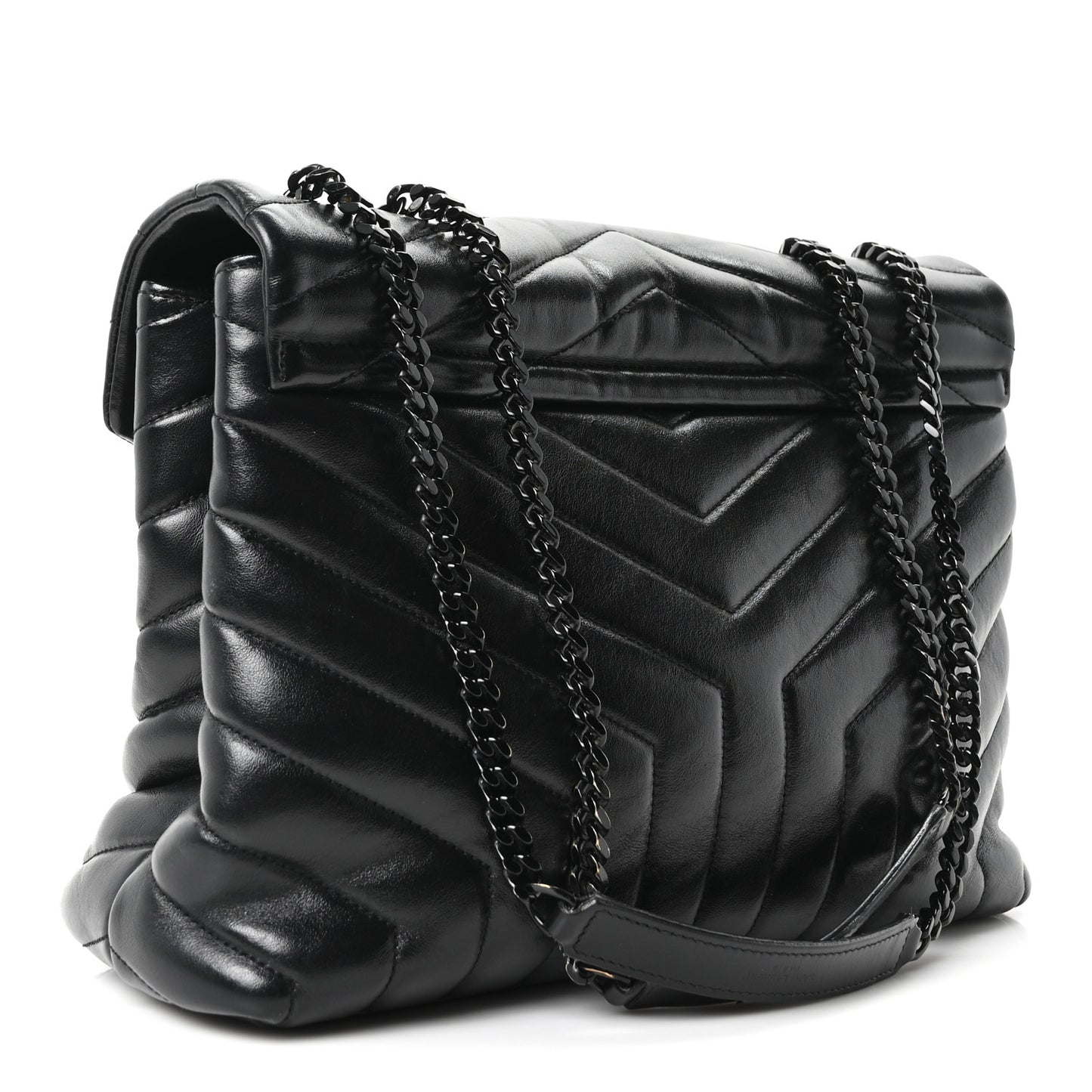 Calfskin Y Quilted Monogram Monochrome Medium Loulou Chain Satchel Black