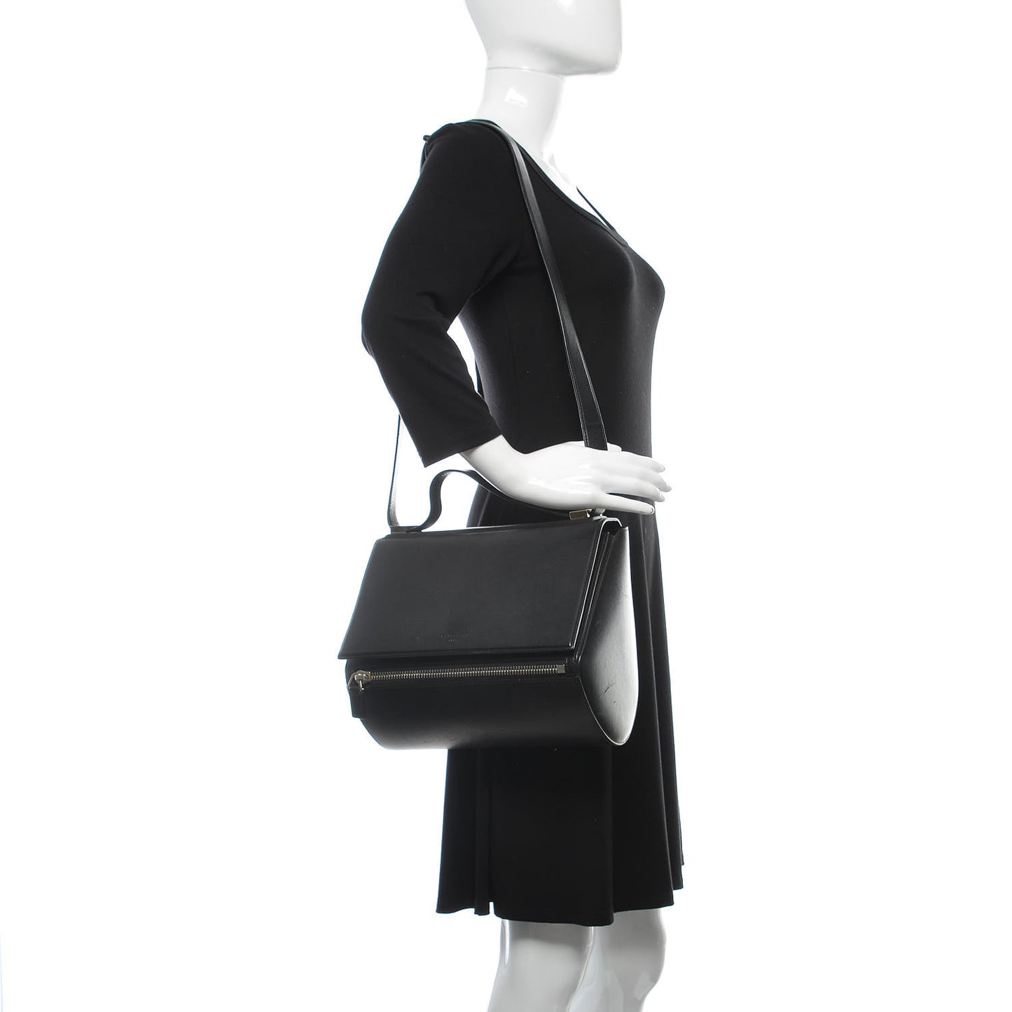 Textured Calfskin Medium Pandora Box Crossbody Bag Black