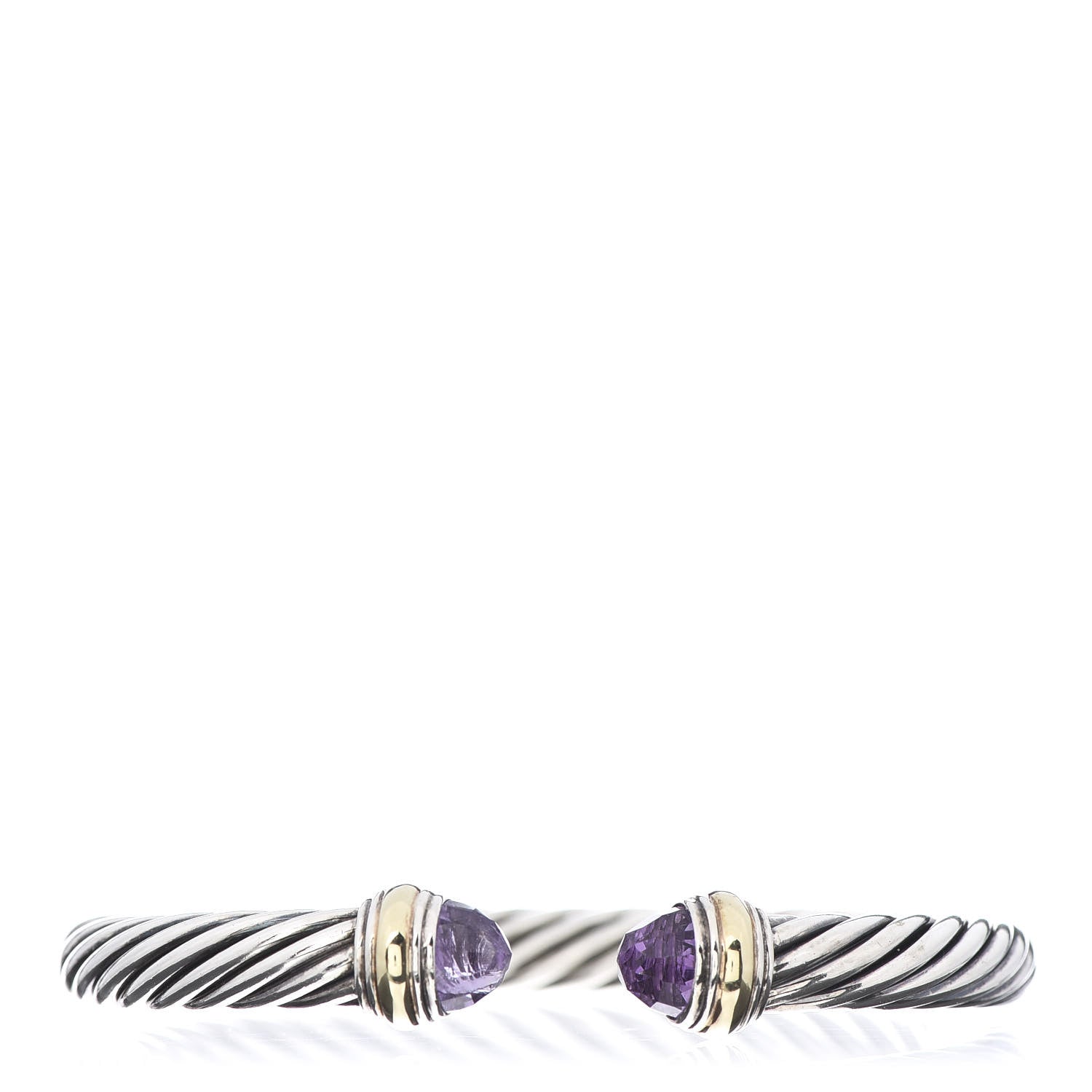 David Yurman Sterling Silver 14K Yellow Gold Amethyst 7mm Cable Classics Bracelet 1 of 7