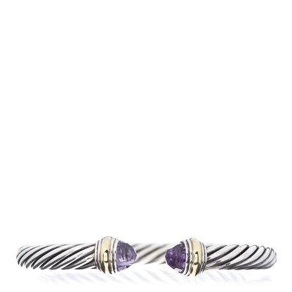 David Yurman Sterling Silver 14K Yellow Gold Amethyst 7mm Cable Classics Bracelet 1 of 7