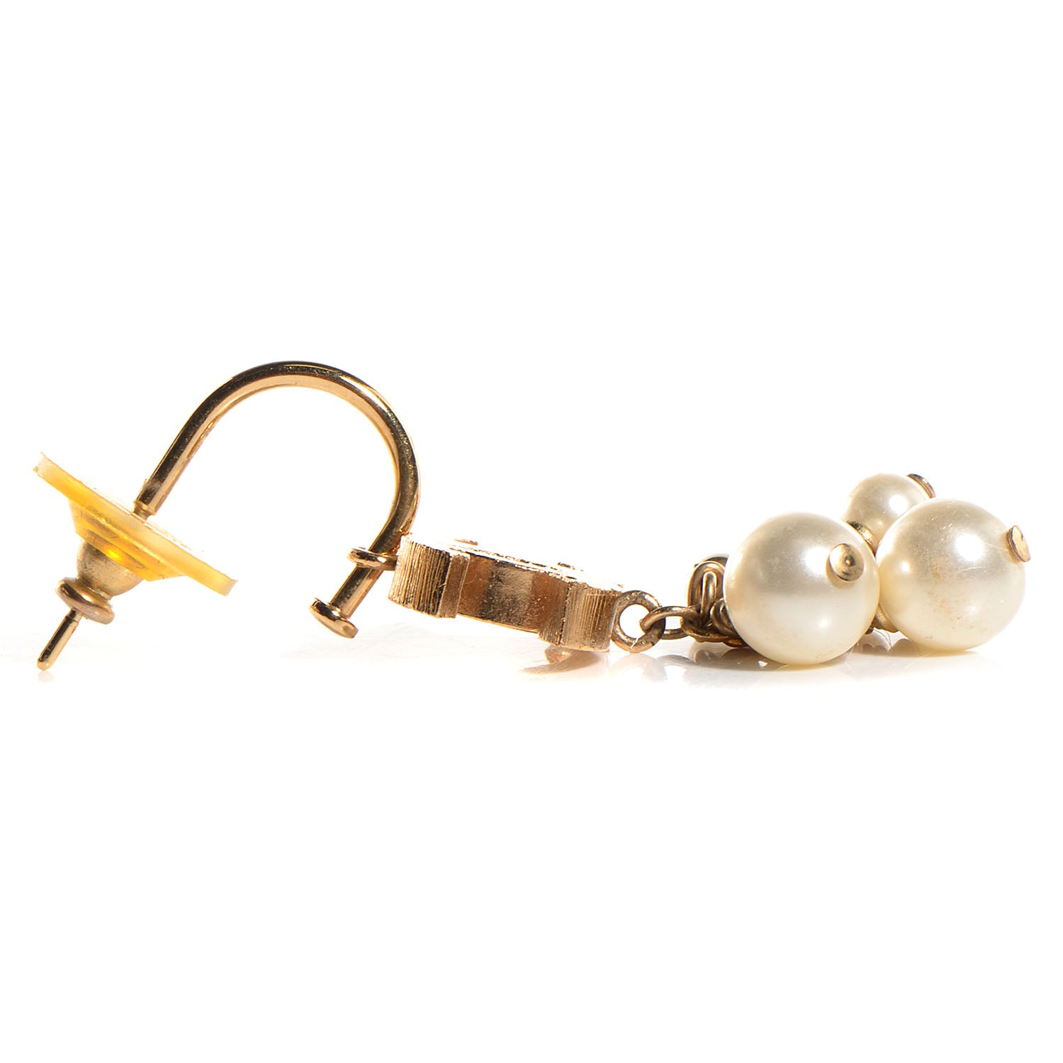 Chanel Pearl CC Logo Drop Earrings Gold 3 of 4