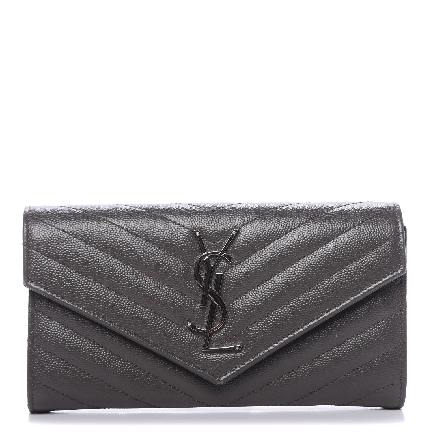 Saint Laurent Grain De Poudre Matelasse Chevron Monogram Flap Wallet Coal 1 of 9