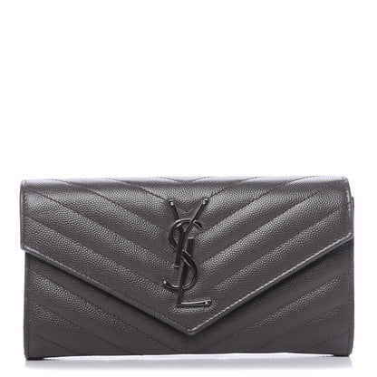 Saint Laurent Grain De Poudre Matelasse Chevron Monogram Flap Wallet Coal 1 of 9