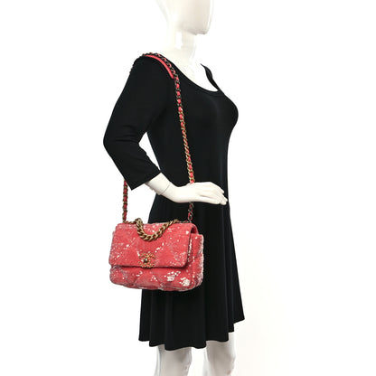 Chanel Sequin Quilted Medium Chanel 19 Flap Coral 2 of 12