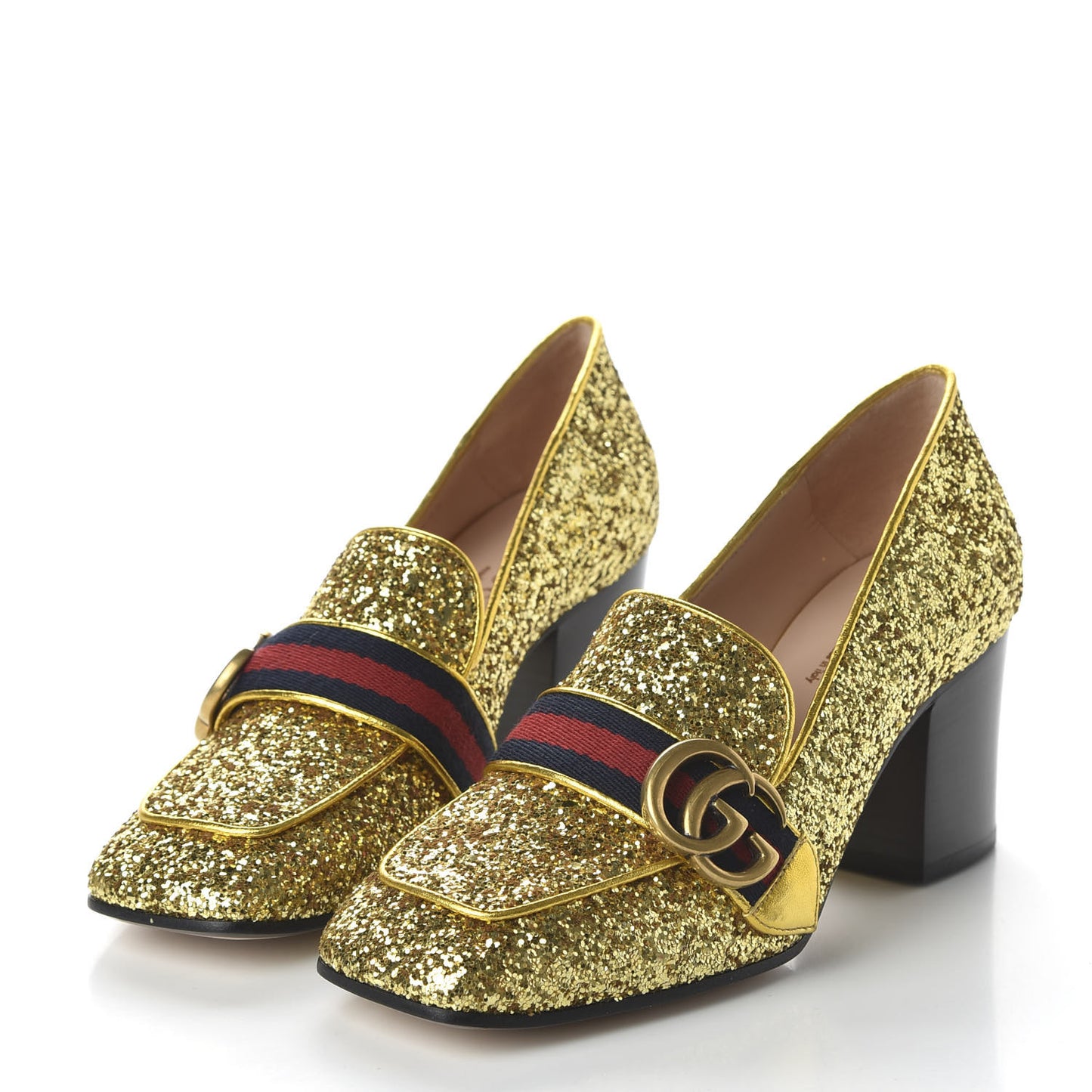 Glitter Nappa Web Peyton 75mm Loafer Pumps 36.5 Oro Vecchio