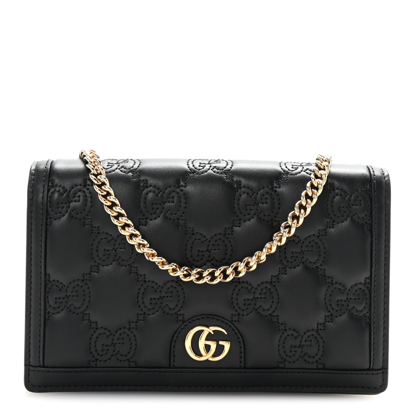Calfskin GG Matelasse Chain Wallet Black