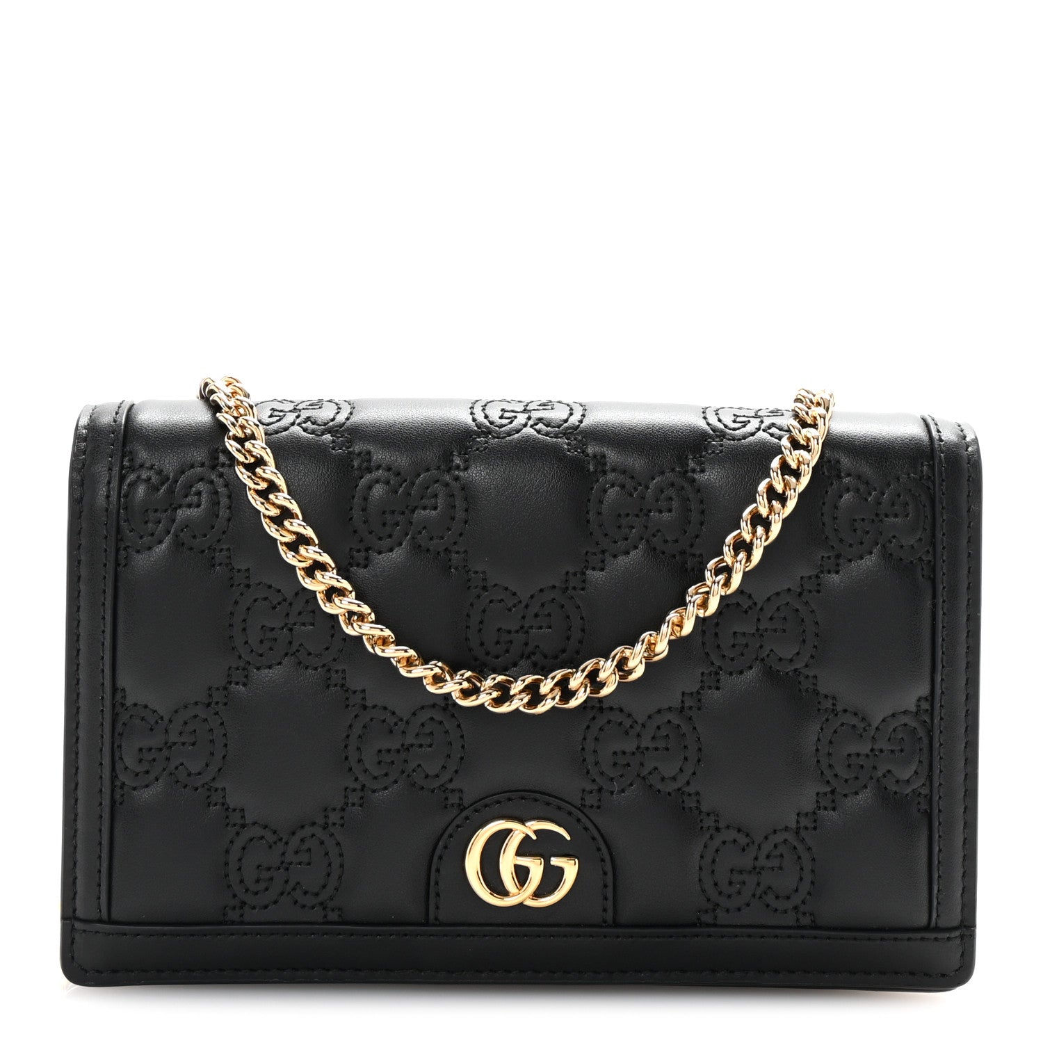 Gucci Calfskin GG Matelasse Chain Wallet Black 1 of 10