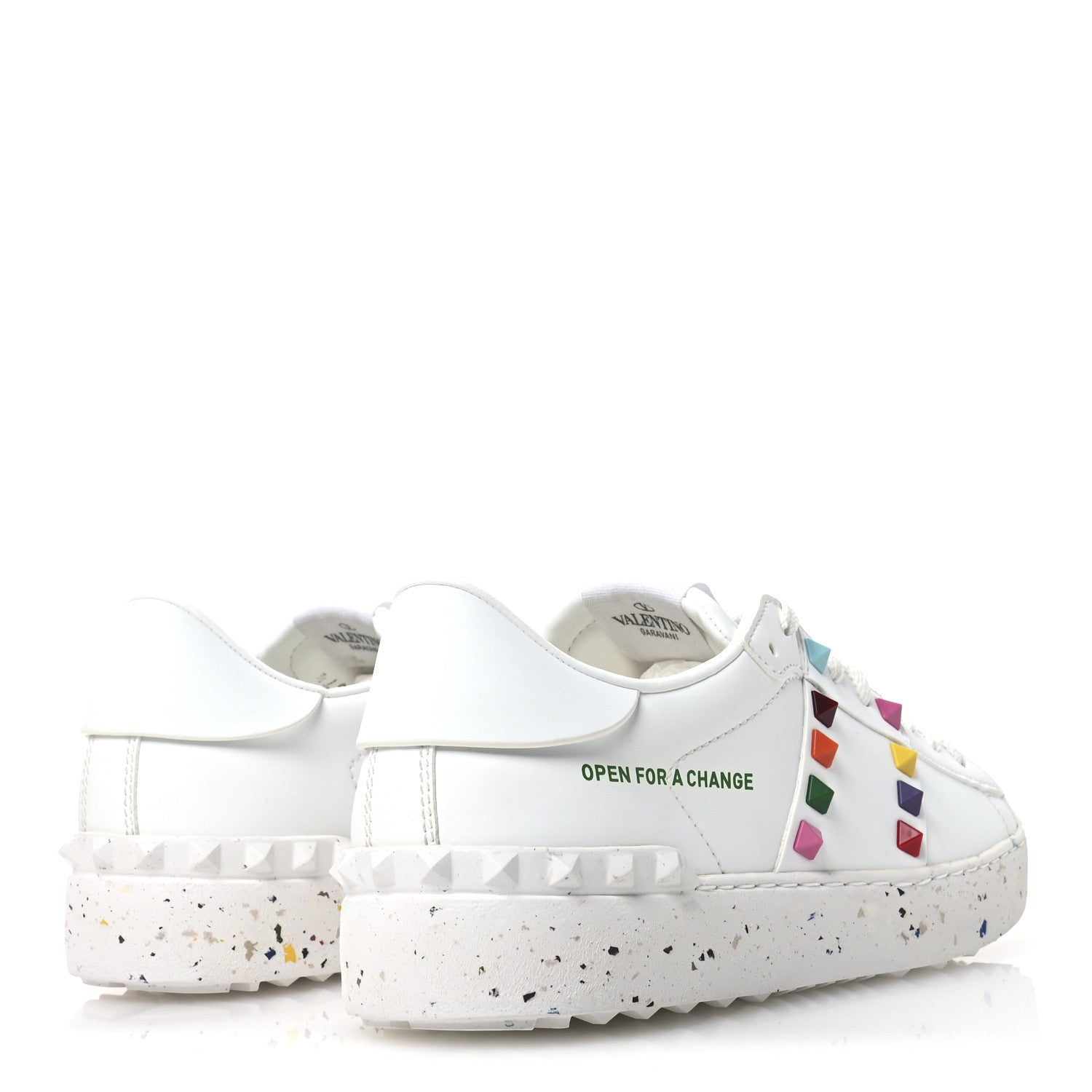 Valentino Garavani Vegan Leather Womens Rockstud Open for a Change Sneakers 37.5 White Multicolor 5 of 9