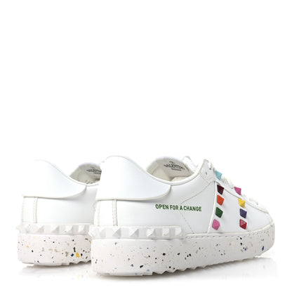 Valentino Garavani Vegan Leather Womens Rockstud Open for a Change Sneakers 37.5 White Multicolor 5 of 9