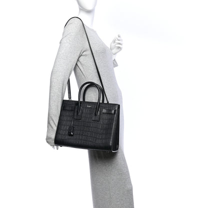 Saint Laurent Calfskin Crocodile Embossed Small Sac de Jour Black 2 of 12