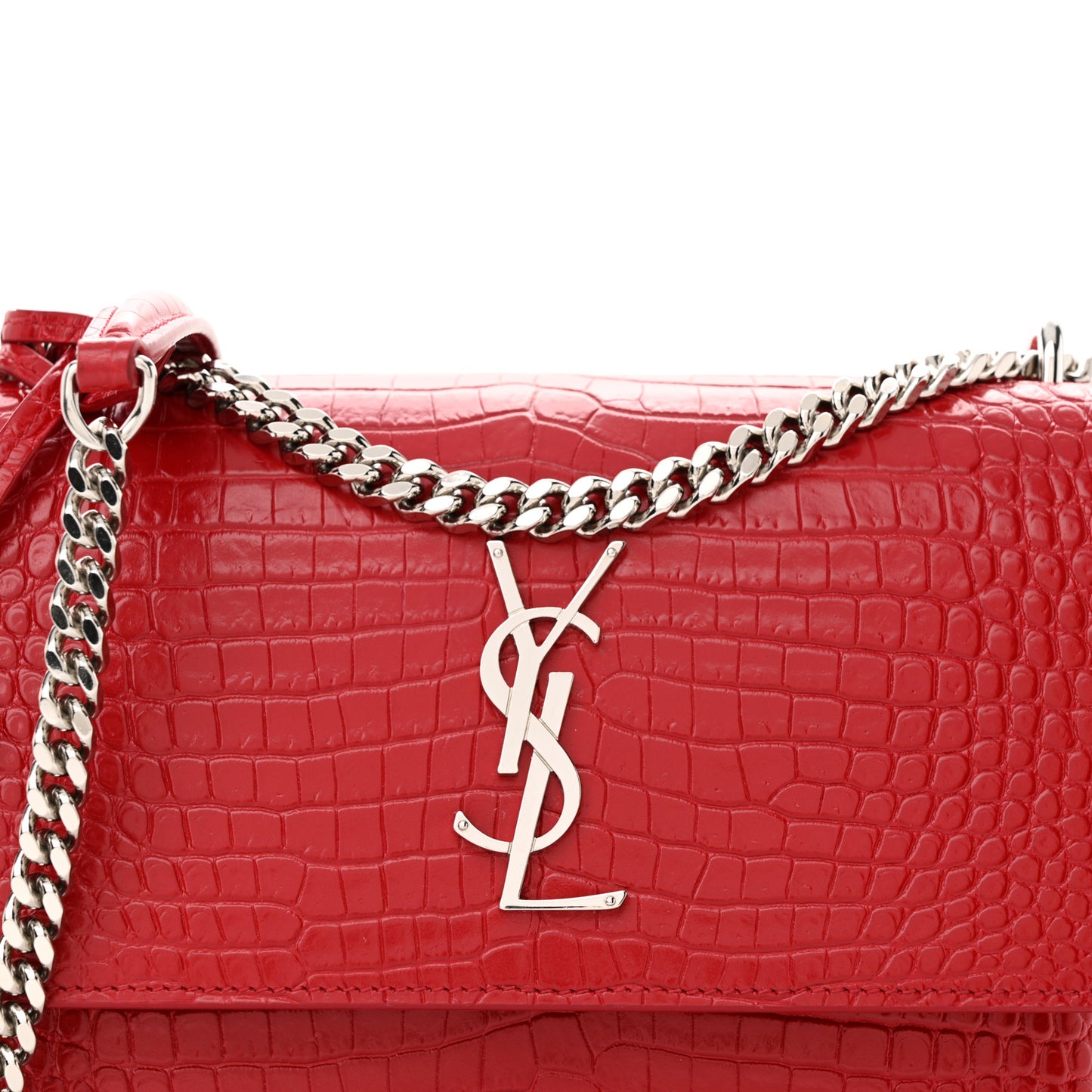 Calfskin Crocodile Embossed Medium Monogram Sunset Rouge Eros