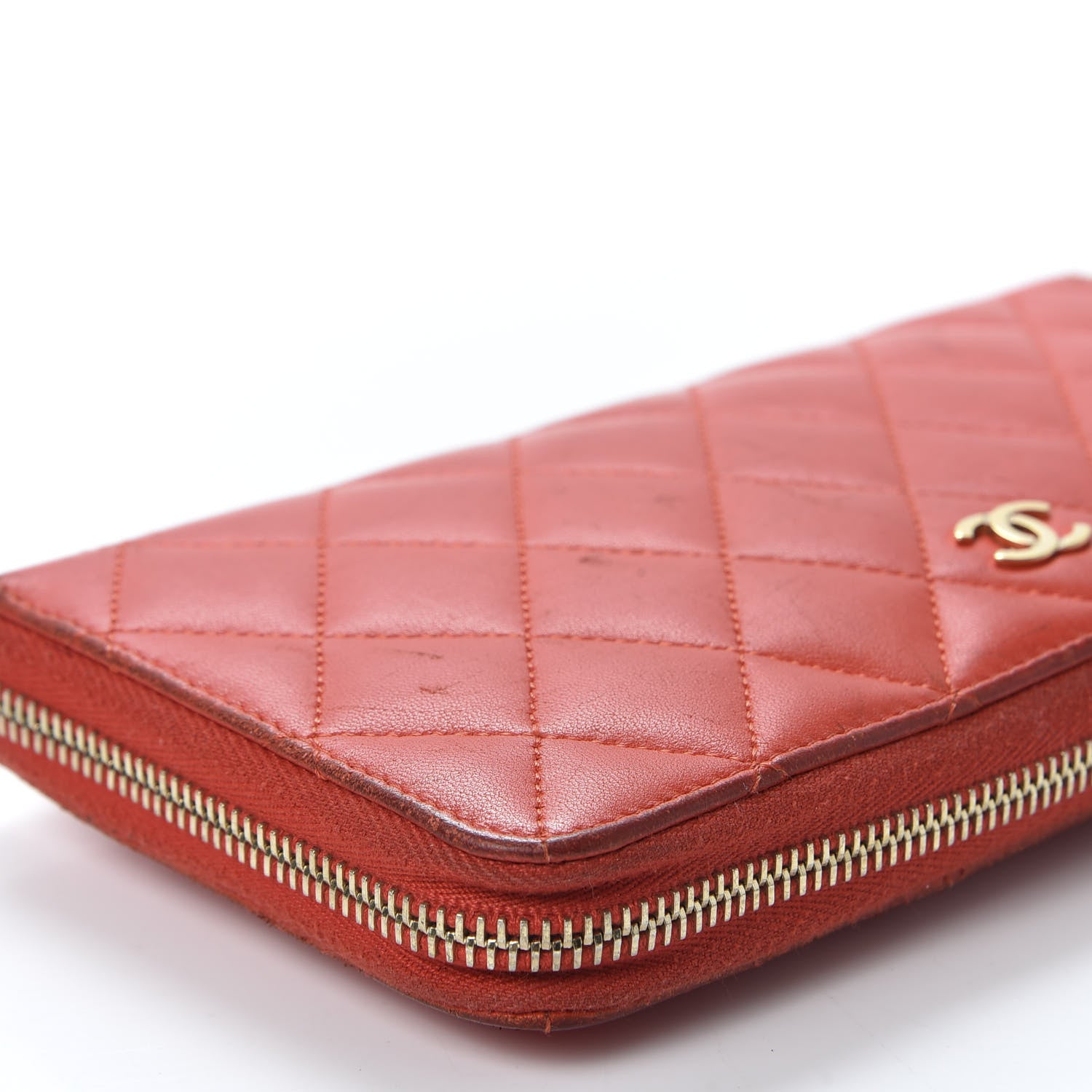 Chanel Lambskin Quilted Large Gusset Zip Around Wallet Red 7 of 12