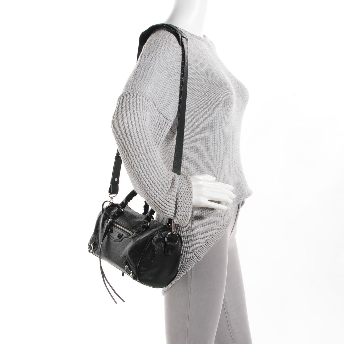 Matte Goatskin Rubber Covered Classic Hardware Mini Twiggy Black