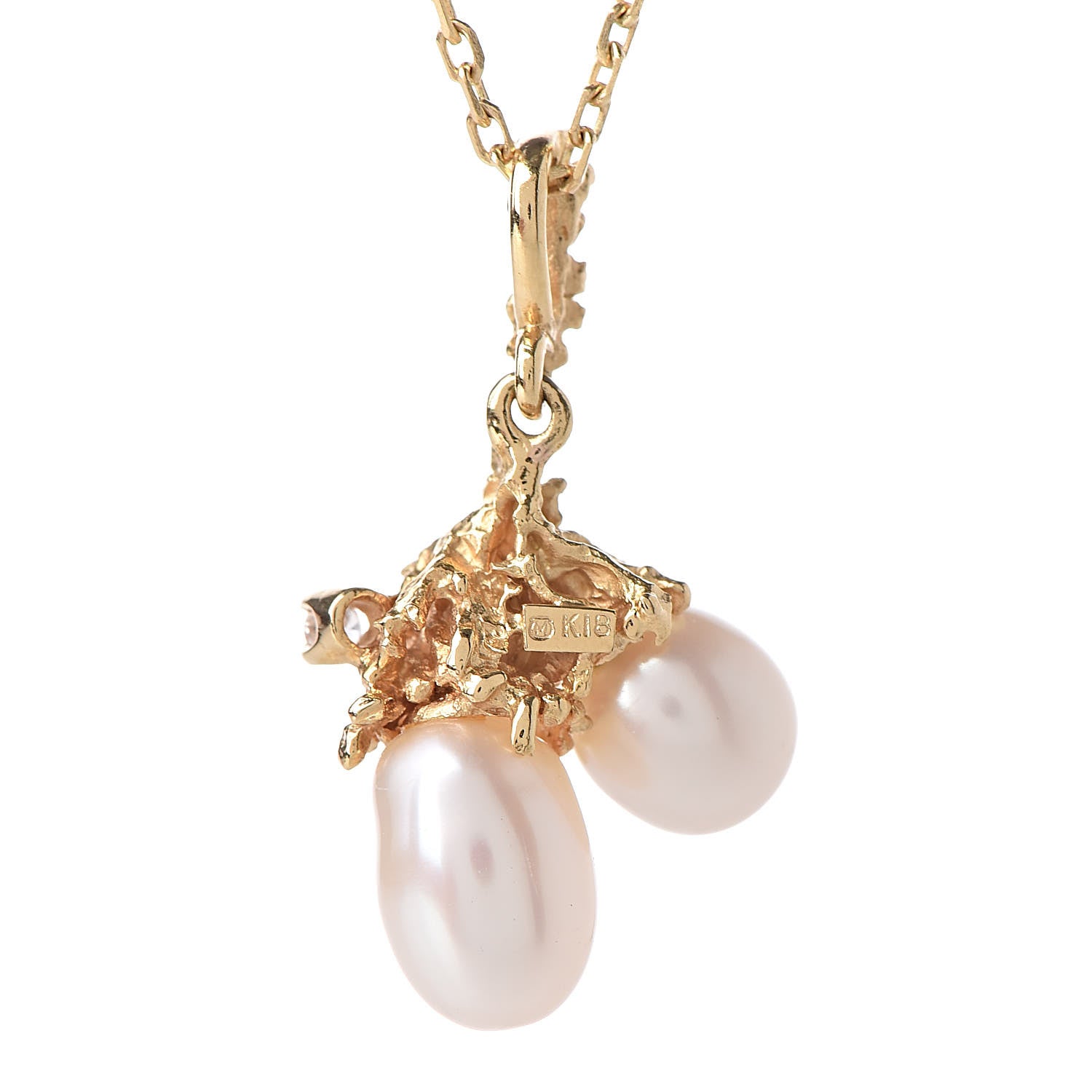 Mikimoto 18K Yellow Gold Diamond Akoya Pearl Freeform Pendant Necklace 5 of 5
