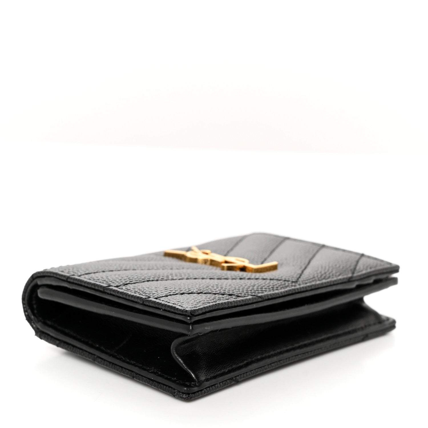 Saint Laurent Grain De Poudre Matelasse Chevron Monogram Flap Card Case Black Black 4 of 11