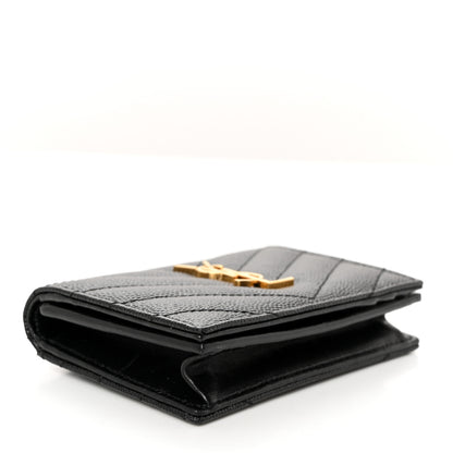 Saint Laurent Grain De Poudre Matelasse Chevron Monogram Flap Card Case Black Black 4 of 11