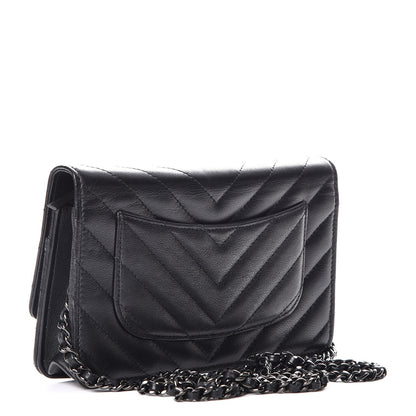 Chanel Sheepskin Chevron Reissue Wallet On Chain WOC So Black 3 of 9