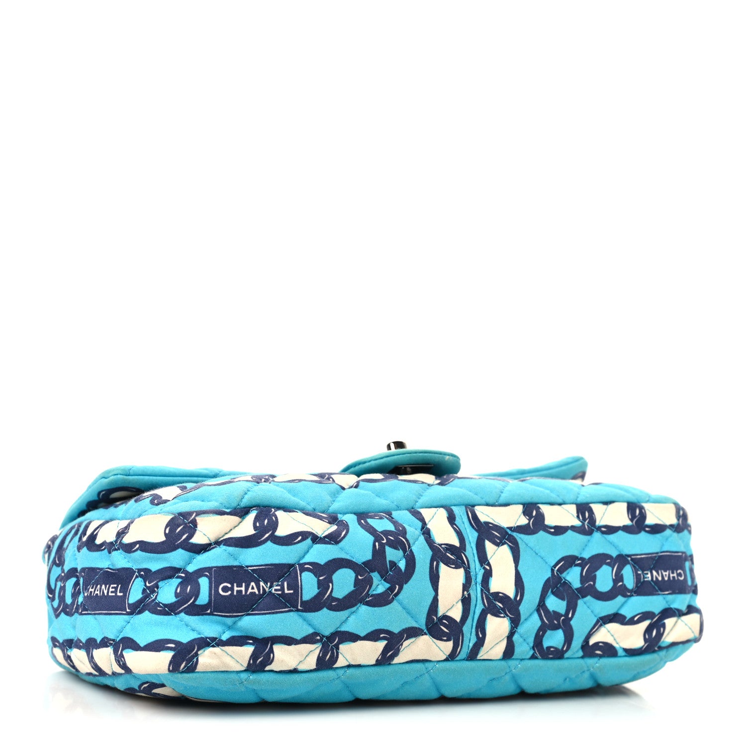 Chanel Silk Chain Printed Medium Single Flap Blue 4 of 11