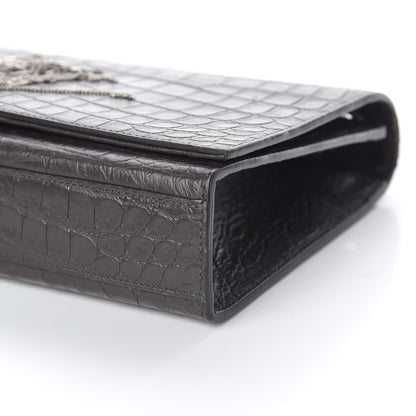 Saint Laurent Calfskin Crocodile Embossed Medium Classic Monogram Kate Tassel Satchel Earth Grey 6 of 11