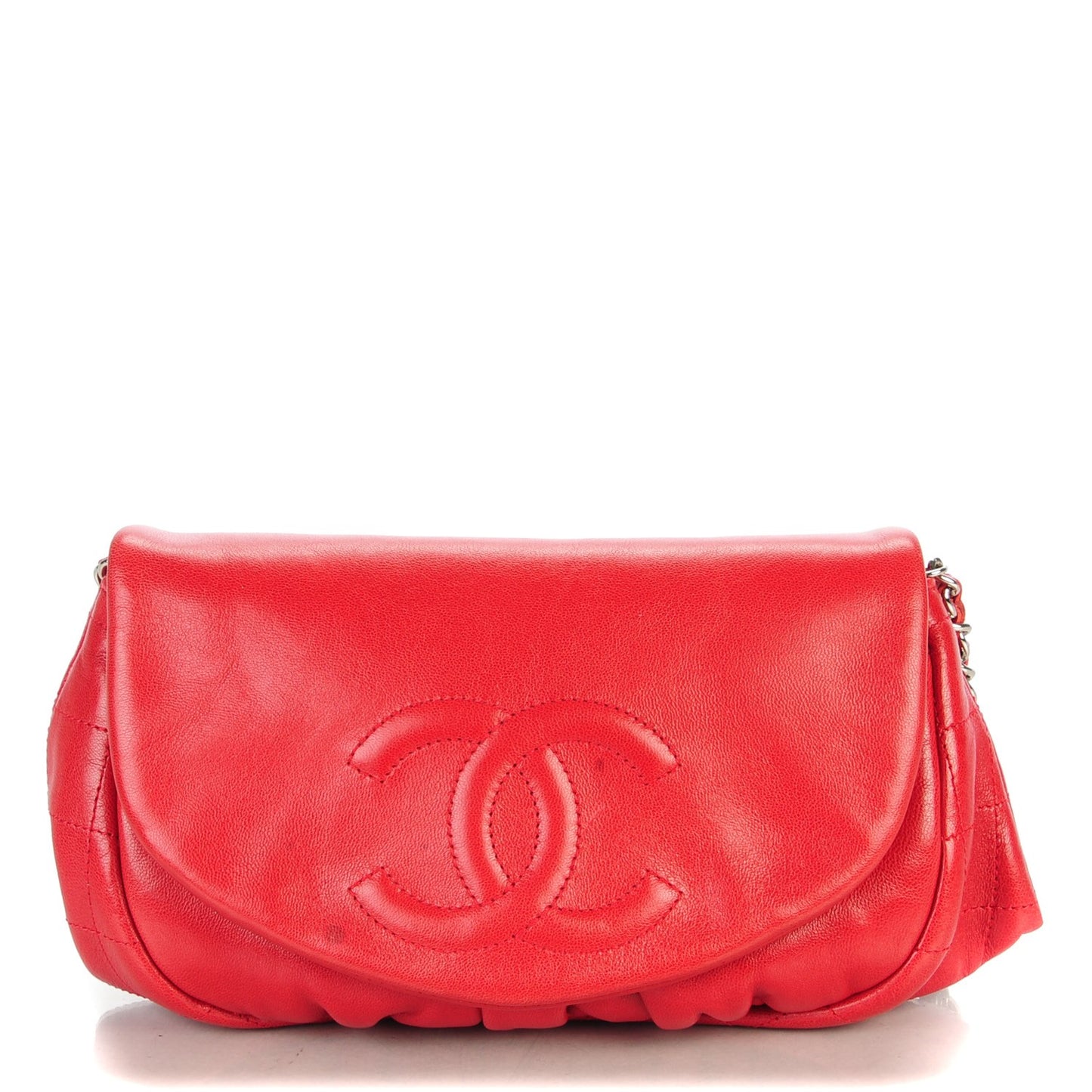 Lambskin Half Moon Wallet On Chain WOC Red