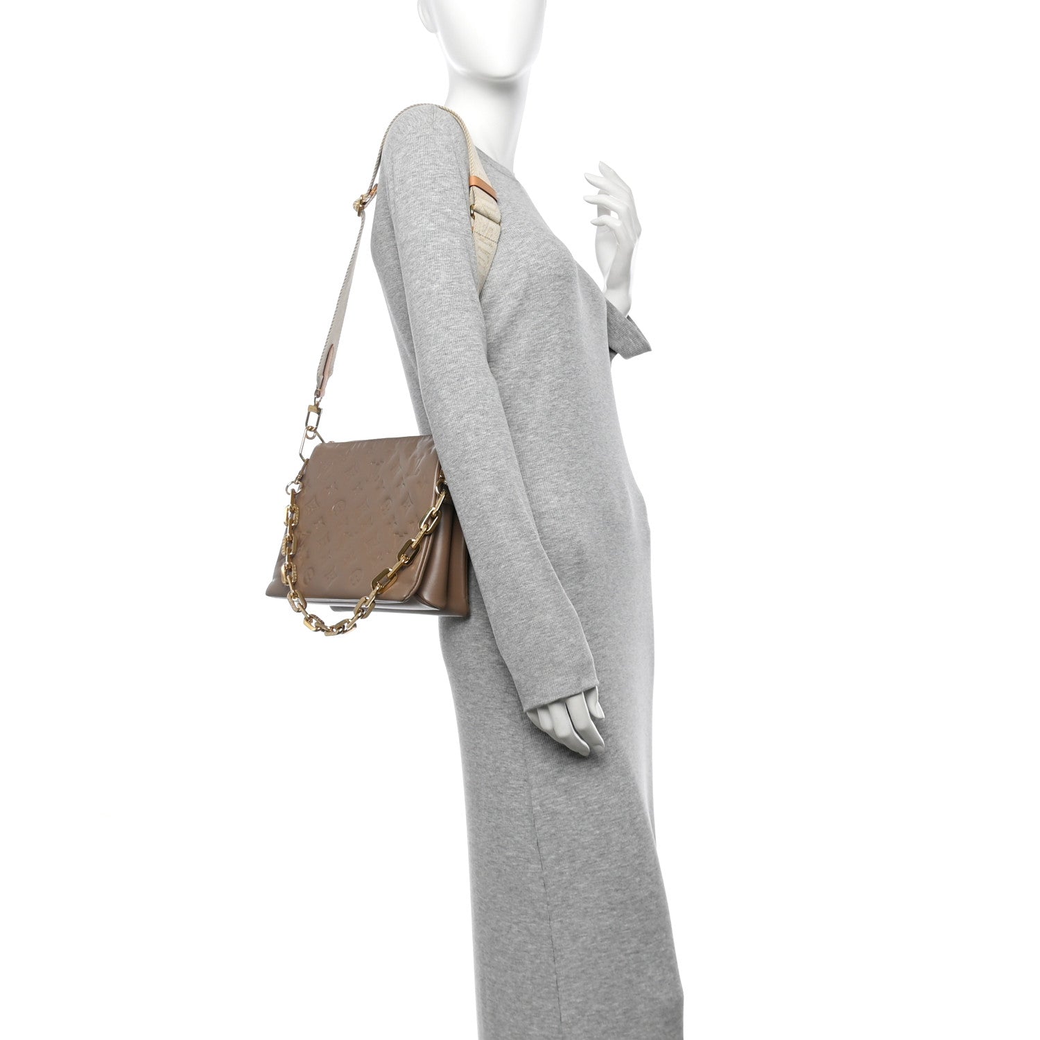 Louis Vuitton Lambskin Embossed Monogram Coussin PM Taupe 2 of 13