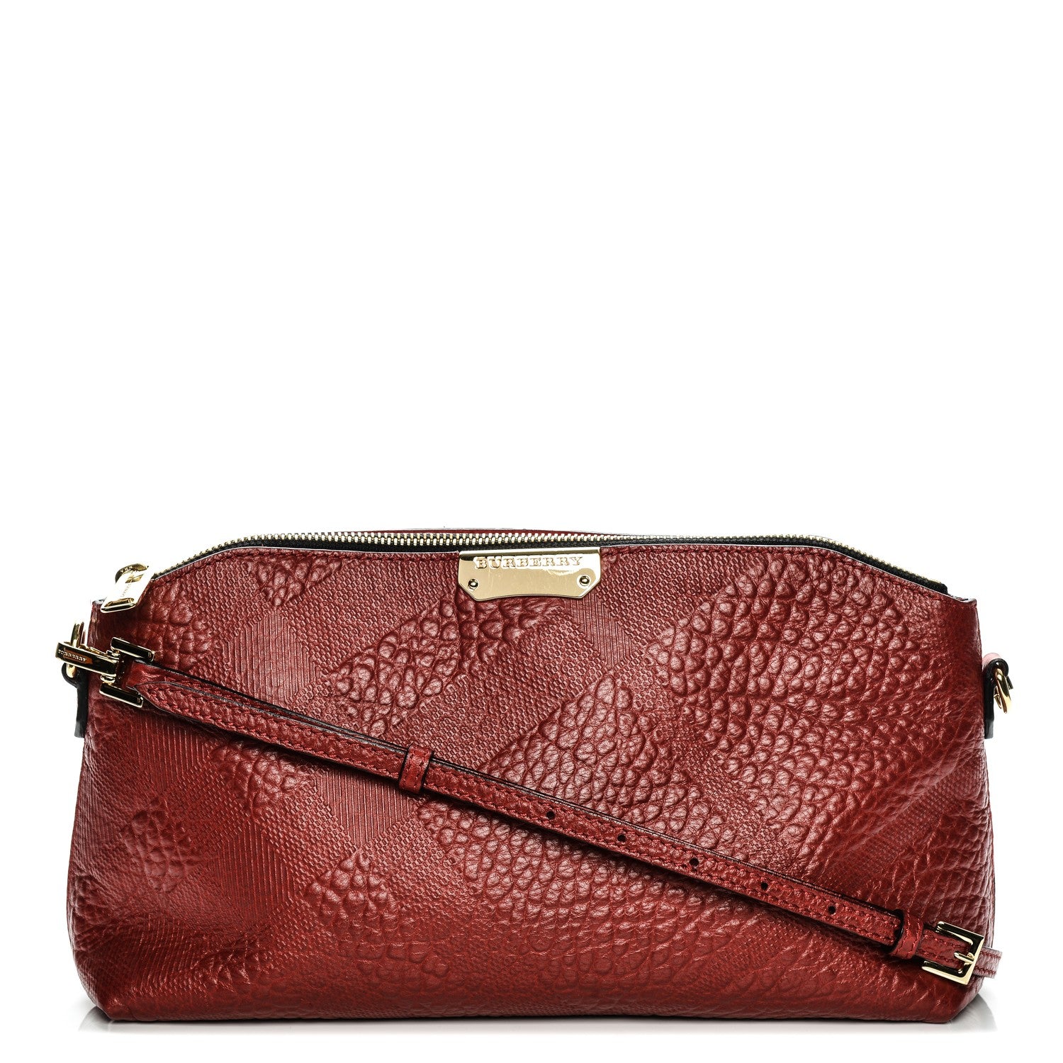 Burberry Signature Grain Calfskin Check Embossed Small Chichester Crossbody Clutch Bag Red 1 of 8