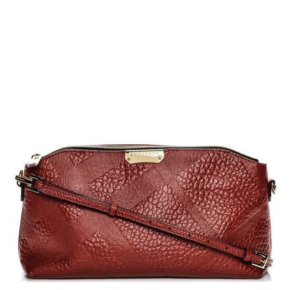 Burberry Signature Grain Calfskin Check Embossed Small Chichester Crossbody Clutch Bag Red 1 of 8