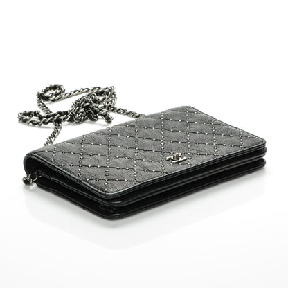 Chanel Crumpled Lambskin Studded Paris Dallas Wallet On Chain WOC Black 4 of 8