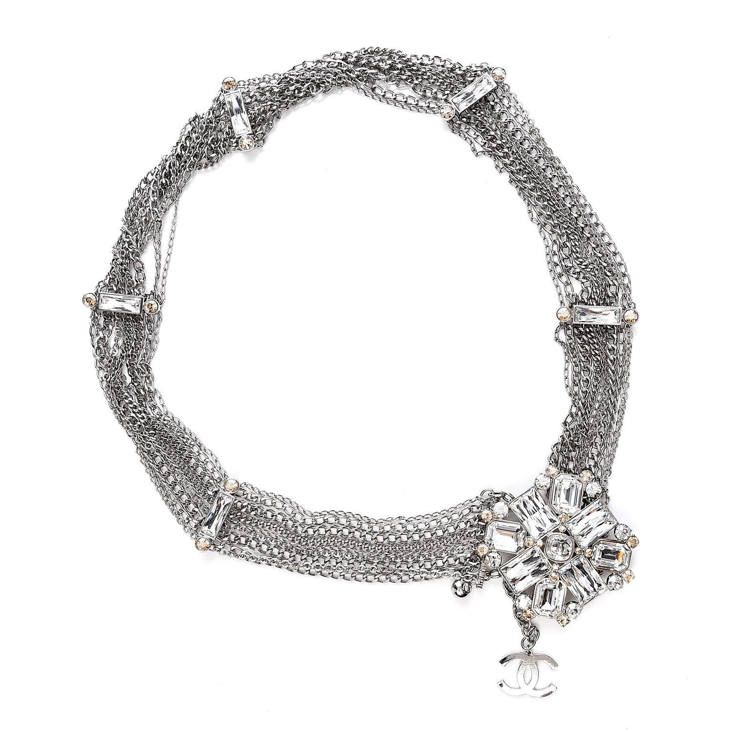 Crystal CC Multi Strand Chain Belt Silver