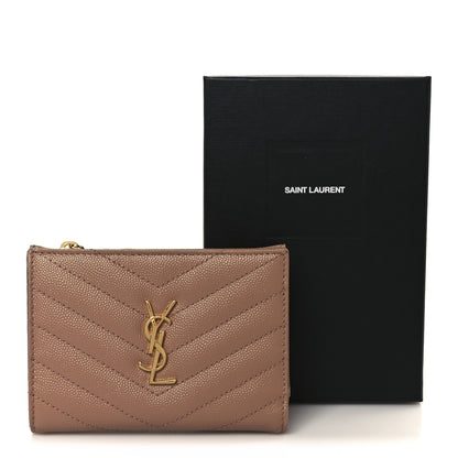 Saint Laurent Grain De Poudre Matelasse Chevron Monogram Zipped Two-Part Wallet Dark Beige 10 of 10