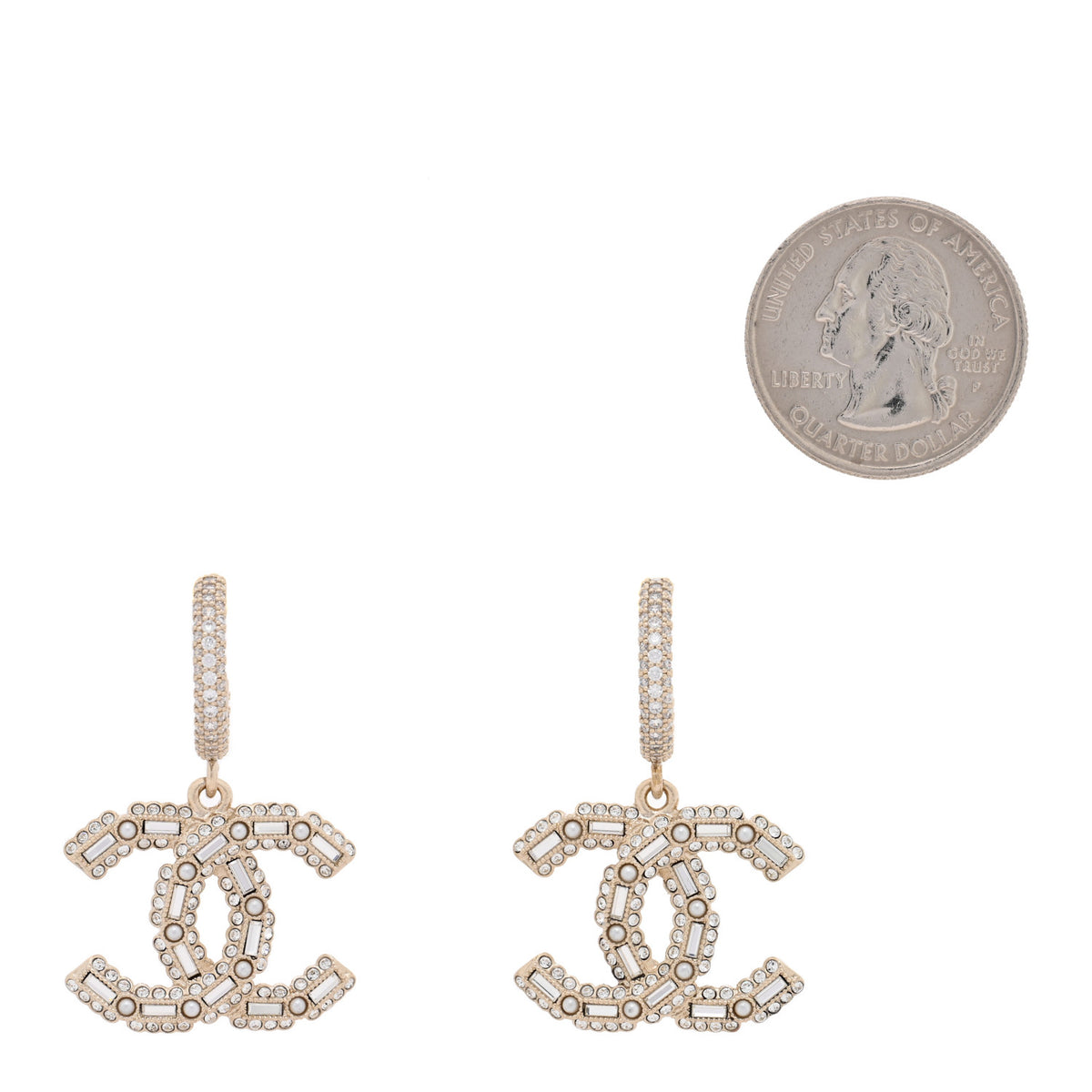 Crystal CC Drop Earrings Silver