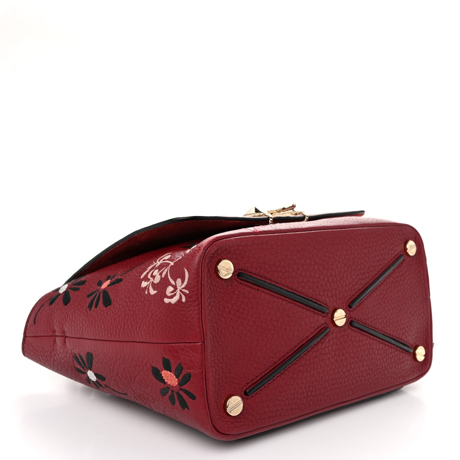 Valentino Garavani Alce Printed Calfskin Flower Embroidered Demilune Double Handle Satchel 4 of 13
