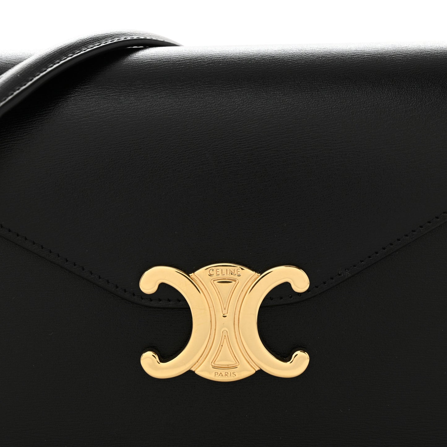 Shiny Calfskin Triomphe Margo Wallet on Chain Black