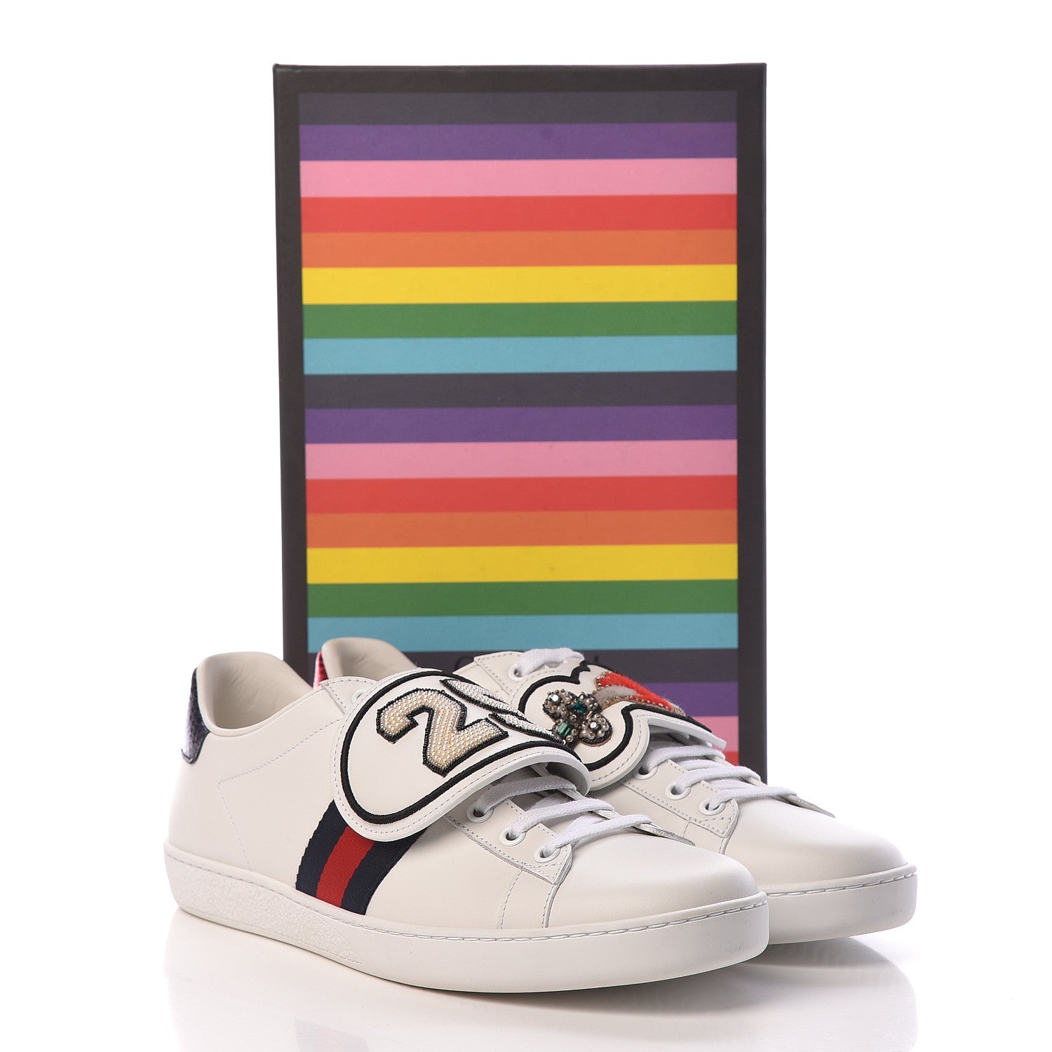 Gucci Calfskin Ayers Web Dagger Embroidered Womens Ace Sneakers 40 White 11 of 11