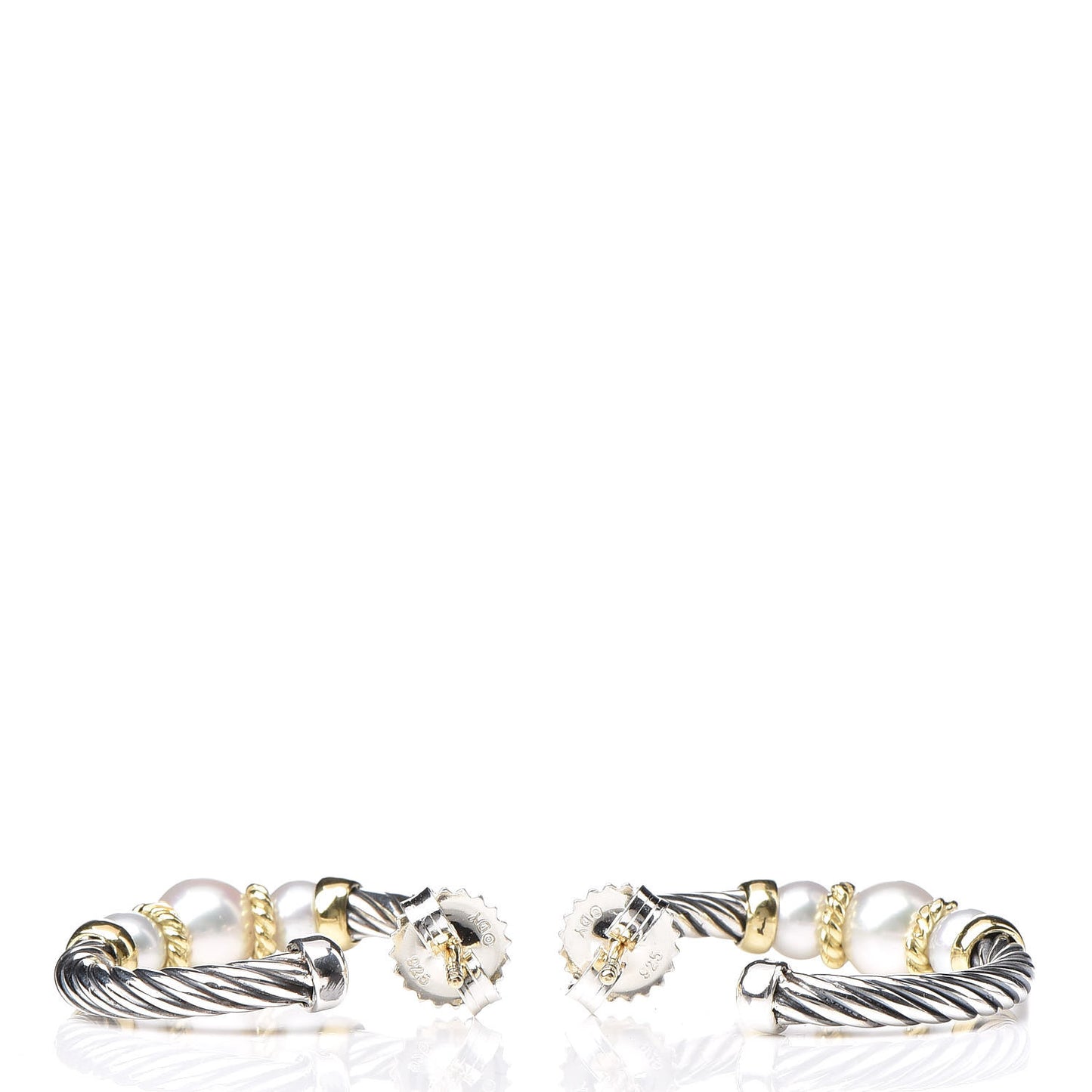 Sterling Silver 18K Yellow Gold Freshwater Pearl Cable Hoop Earrings