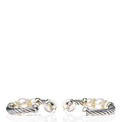 David Yurman Sterling Silver 18K Yellow Gold Freshwater Pearl Cable Hoop Earrings 3 of 4