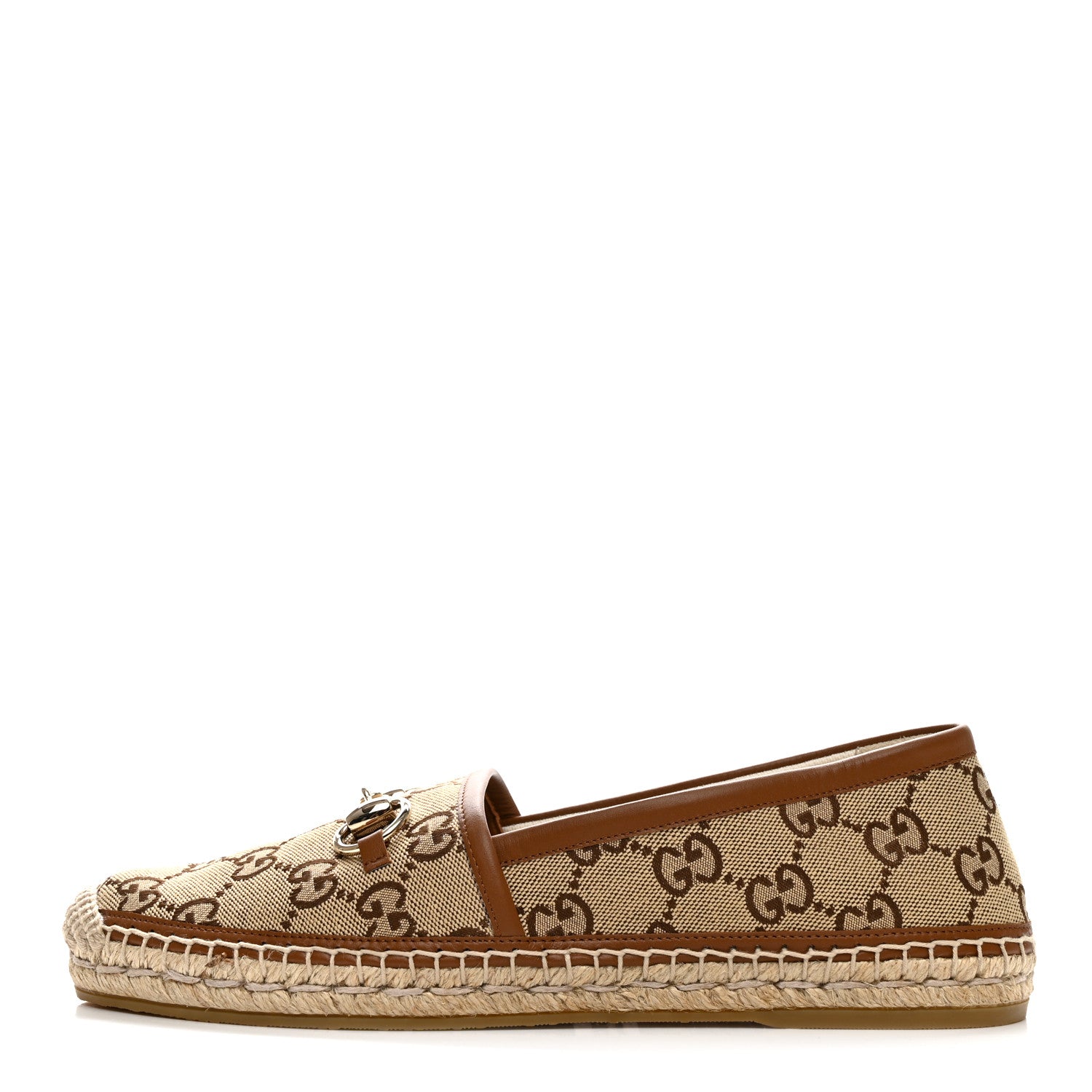 Gucci GG Supreme Monogram Horsebit Espadrilles 38 Camel Ebony Sundial 1 of 10