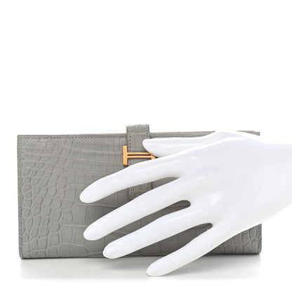 Hermes Matte Alligator Bearn Gusset Wallet Gris Perle 2 of 8