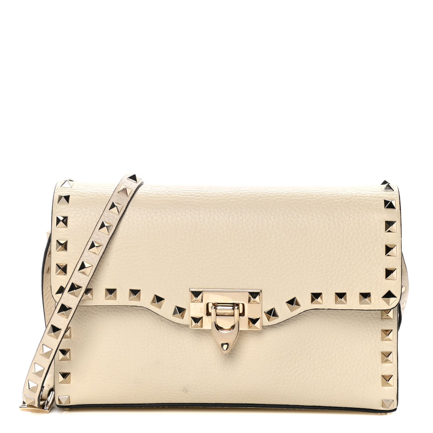 Pebbled Calfskin Medium Rockstud Flip Lock Crossbody Bag Light Ivory