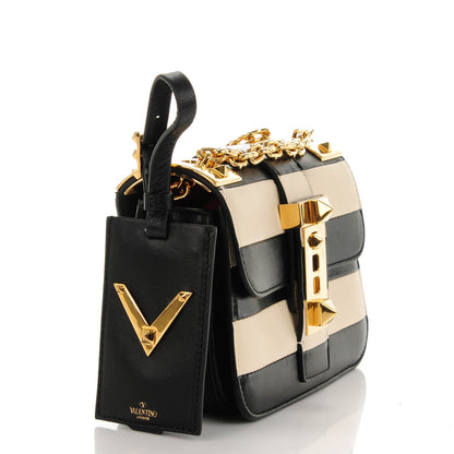 Valentino Garavani Calfskin Monochrome Striped Small B-Rockstud Flap Black Ivory 7 of 7