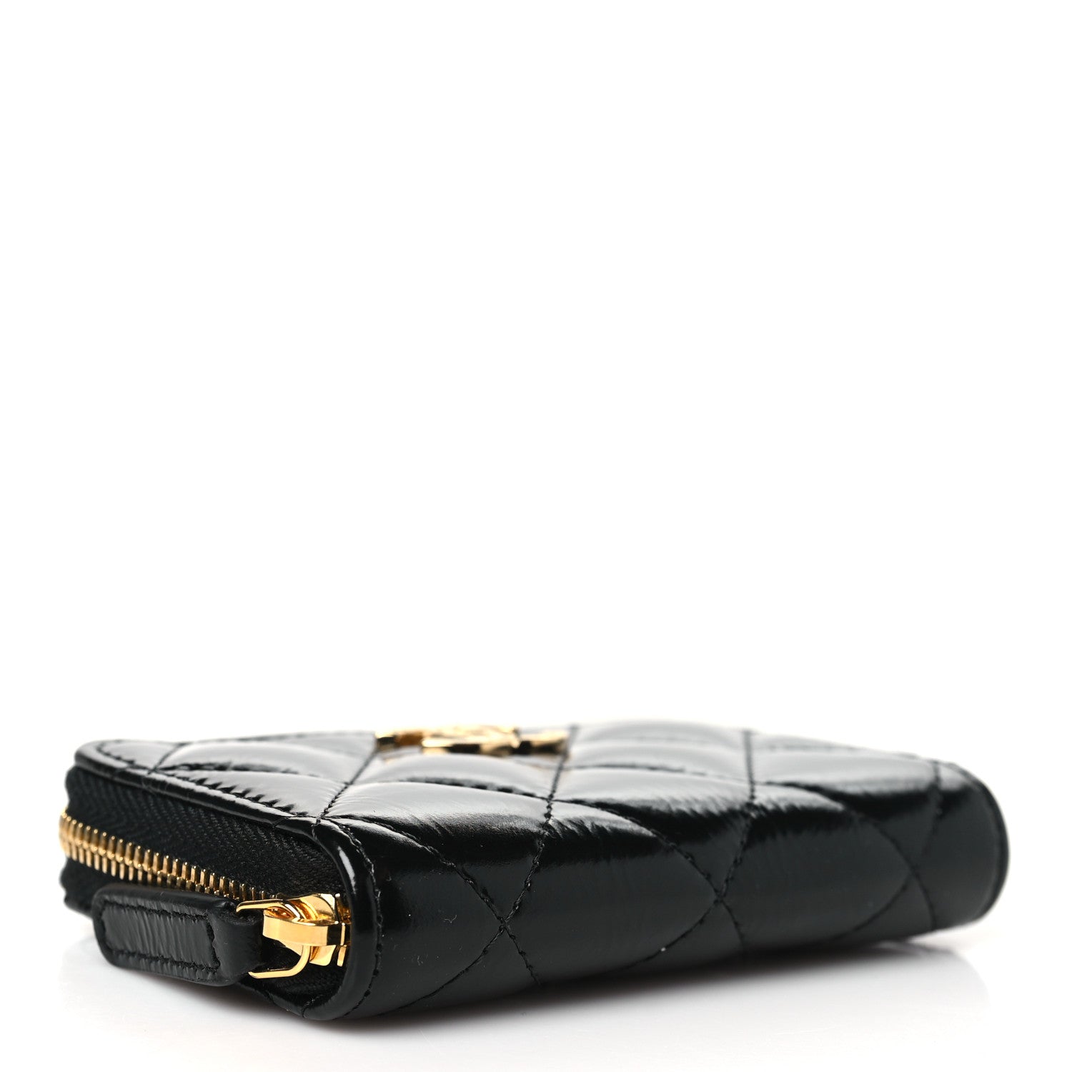Chanel Shiny Lambskin Quilted Textured CC Zip Coin Purse Black 4 of 9