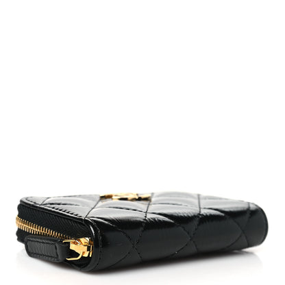 Chanel Shiny Lambskin Quilted Textured CC Zip Coin Purse Black 4 of 9