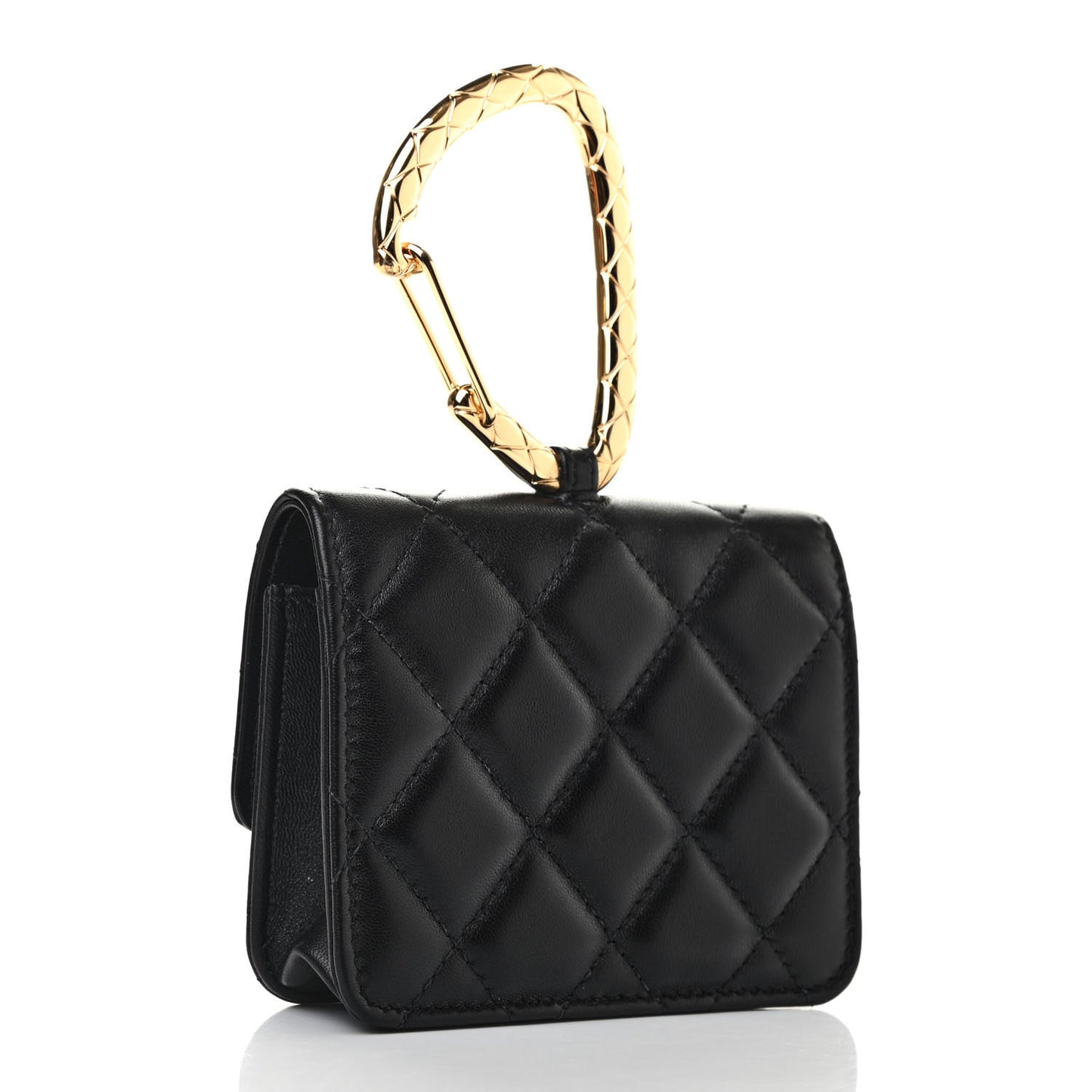 Lambskin Quilted CC Hook Card Holder Black