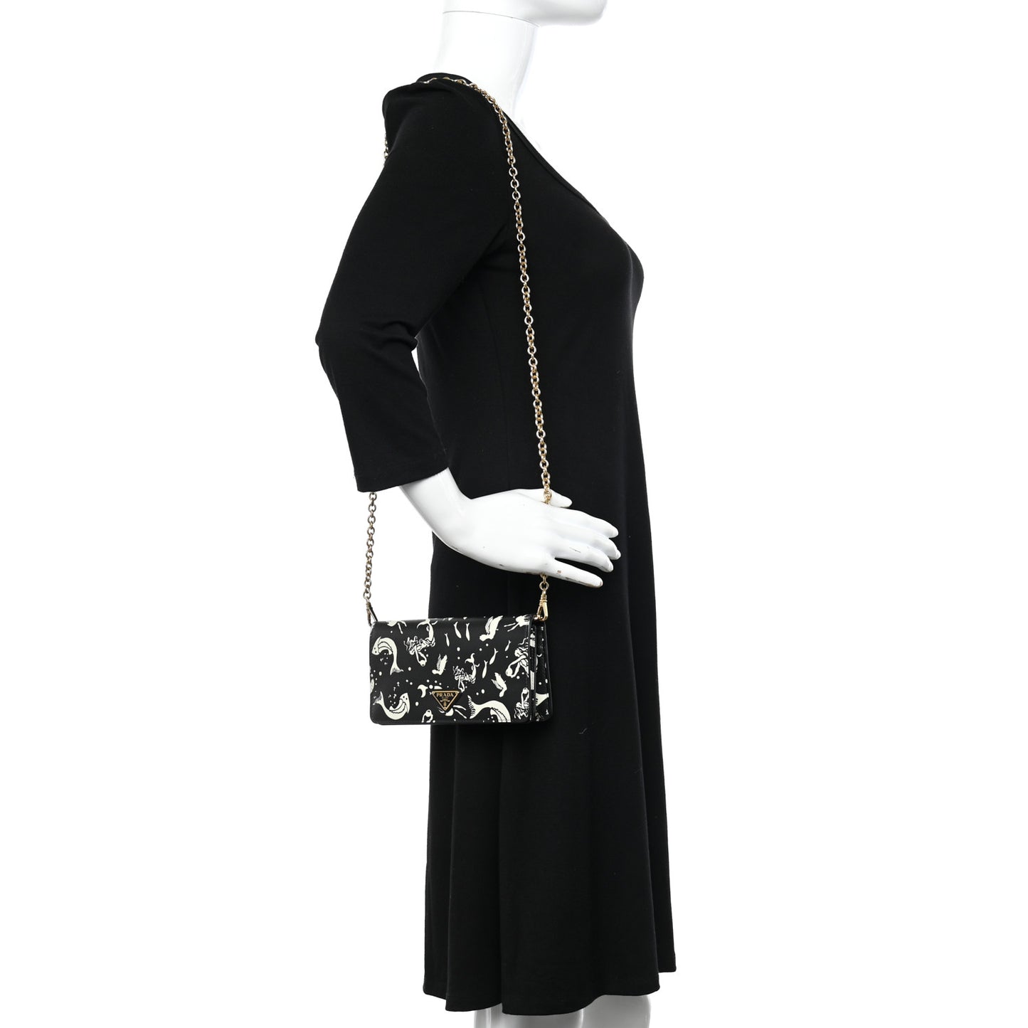 Saffiano Triangle Logo Mermaid Print Mini Crossbody Bag Black